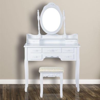 Купить Туалетный столик GoodHome W-HY-006 большой белый с зеркалом + табурет (9091) 5