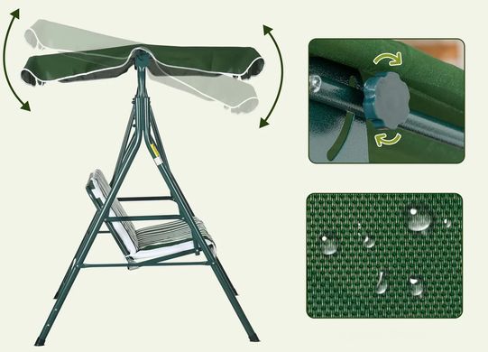 Купити Качеля садова Homart GSV-03 трьохмісна зелена з білим + подушки (9633) 7